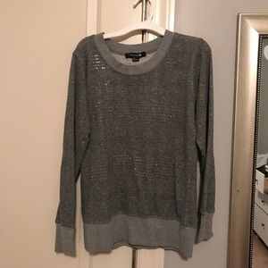Grey rhinestone striped sweater